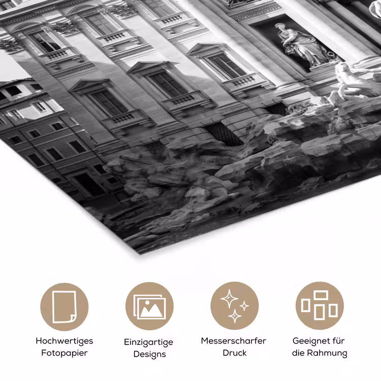 Fontein - Beelden - Architectuur - Zwart-wit poster papier klein -tcloseup_DE