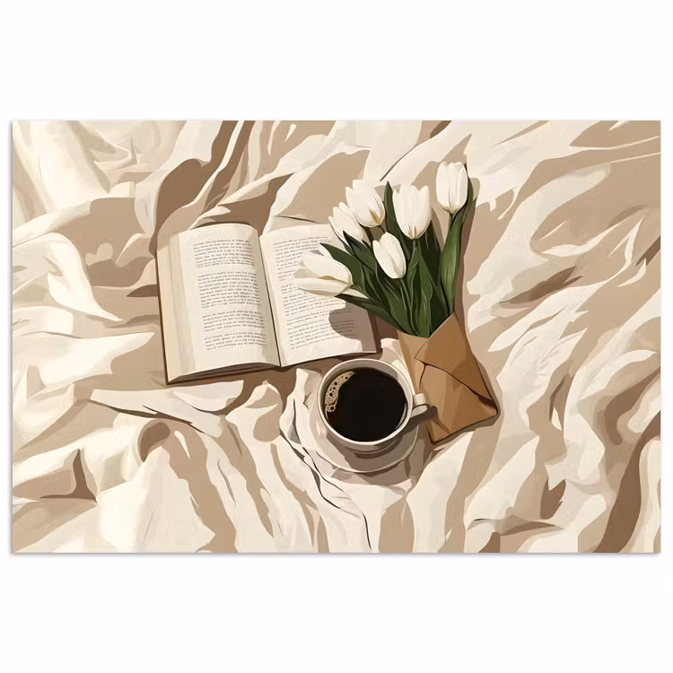 Boek - Illustratie - Tulpen - Koffie poster papier klein -3d