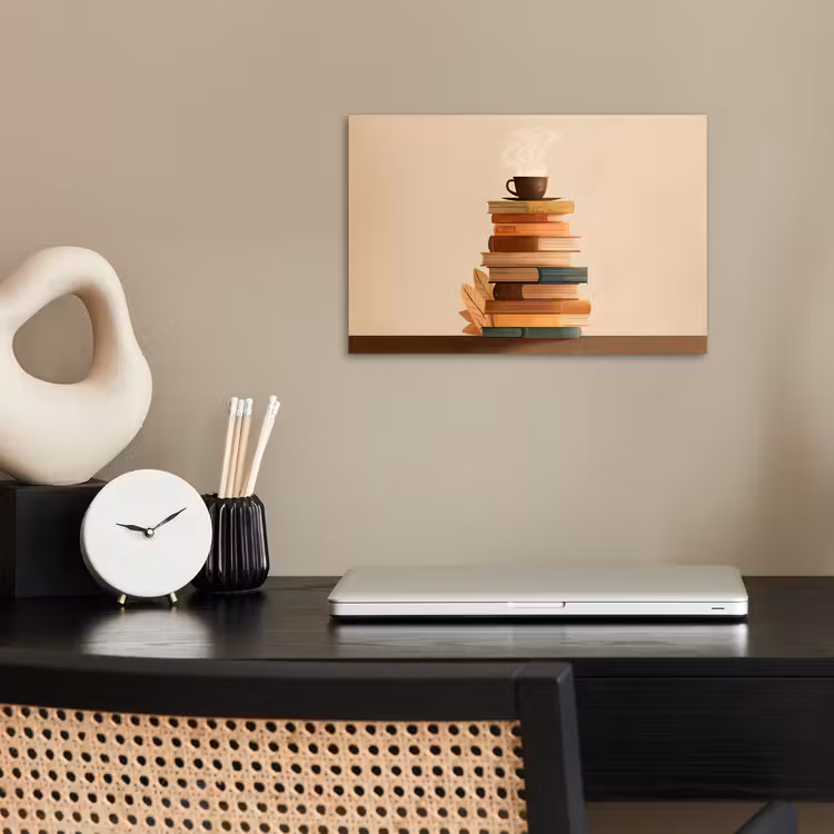 Boeken - Toren - Koffie - Beige poster papier klein -sfeer1