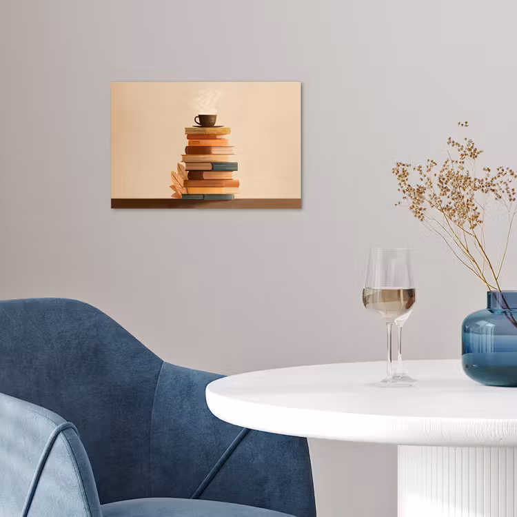 Boeken - Toren - Koffie - Beige poster papier klein -sfeer3