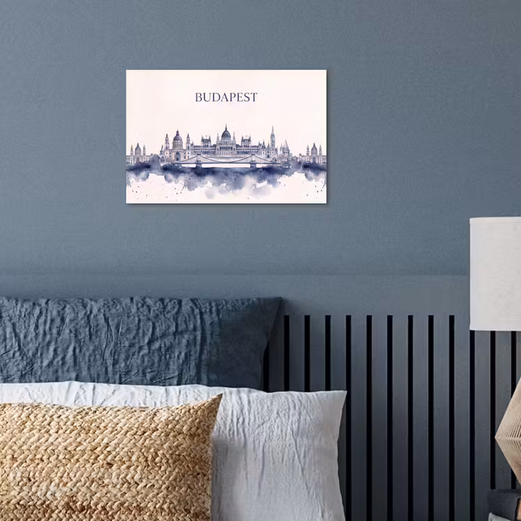 Boedapest - Skyline - Architectuur - Aquarel - Blauw poster papier klein -sfeer2