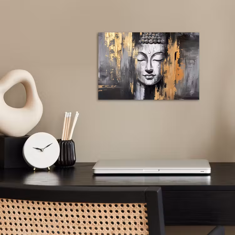 Boedhha - Penseelstreken - Goud - Abstract poster papier klein -sfeer1