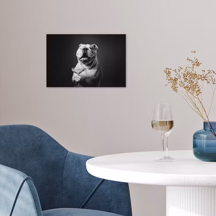 Buldog - Hond - Glas poster papier klein -sfeer3