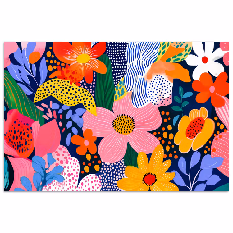 Kleurrijk - Bloemen - Abstract - Stippen poster papier klein -3d