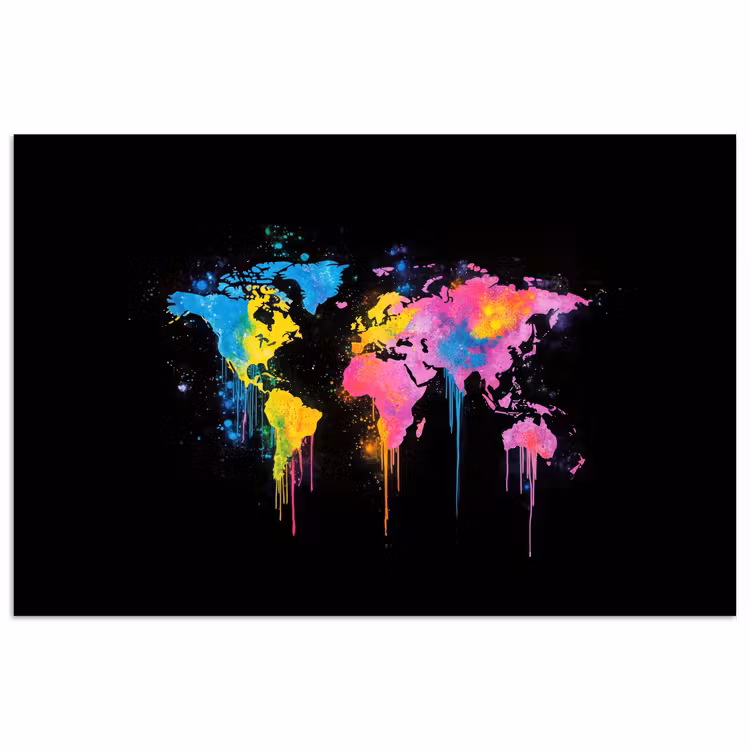 Kleurrijk - Wereldkaart - Druppels poster papier klein -3d