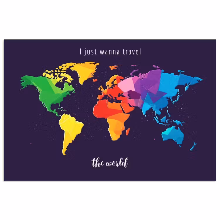 Kleurrijk - Wereldkaart - Travel - Quote poster papier klein -3d
