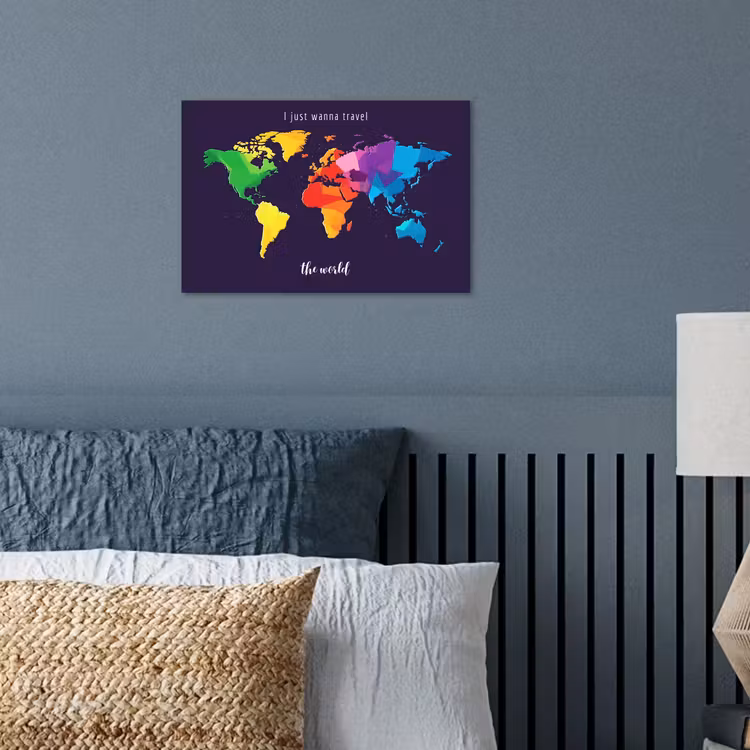 Kleurrijk - Wereldkaart - Travel - Quote poster papier klein -sfeer2