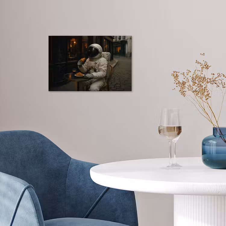 Café - Croissant - Koffie - Astronaut poster papier klein -sfeer3
