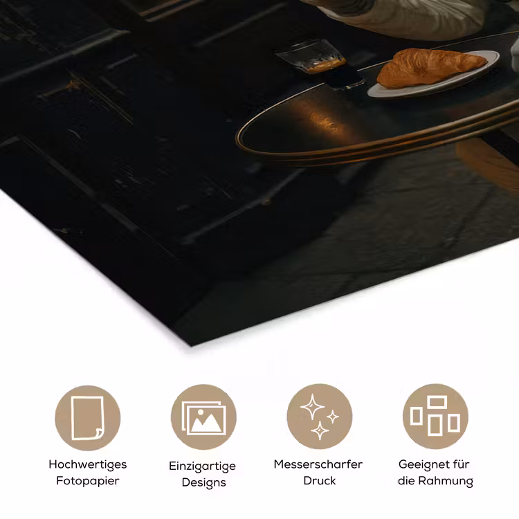 Café - Croissant - Koffie - Astronaut poster papier klein -tcloseup_DE