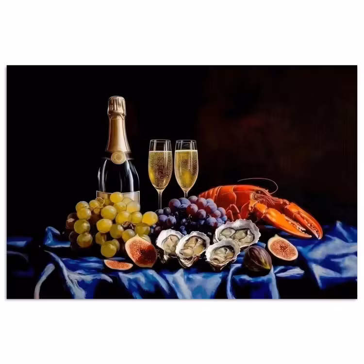 Champagne - Luxe - Oesters poster papier klein -3d
