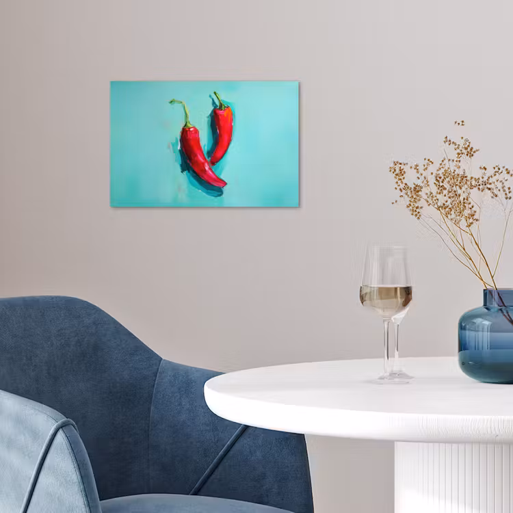 Chilipepers - Geverfd - Rood poster papier klein -sfeer3