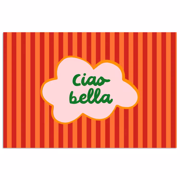 Ciao bella - Tekstwolk - Strepen - Oranje poster papier klein -3d