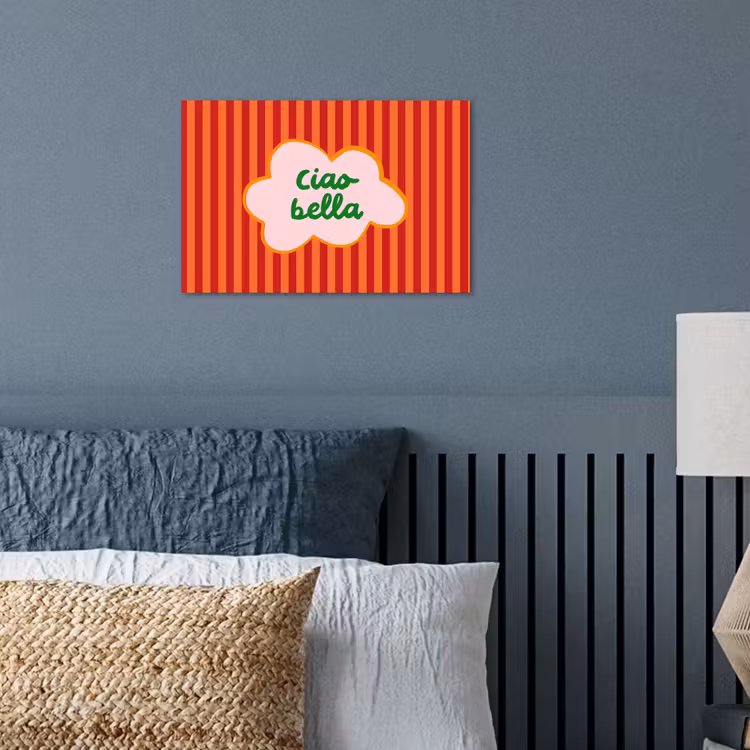 Ciao bella - Tekstwolk - Strepen - Oranje poster papier klein -sfeer2