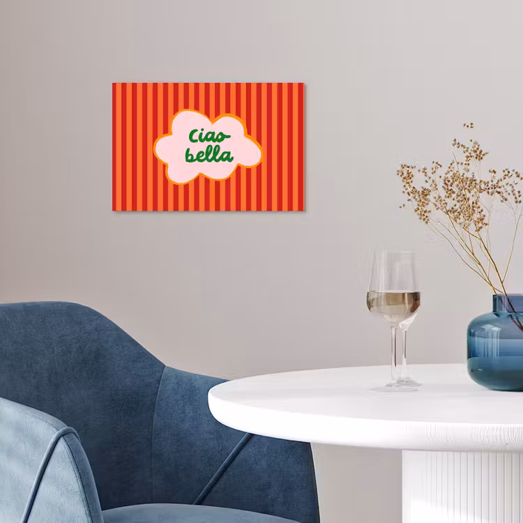 Ciao bella - Tekstwolk - Strepen - Oranje poster papier klein -sfeer3