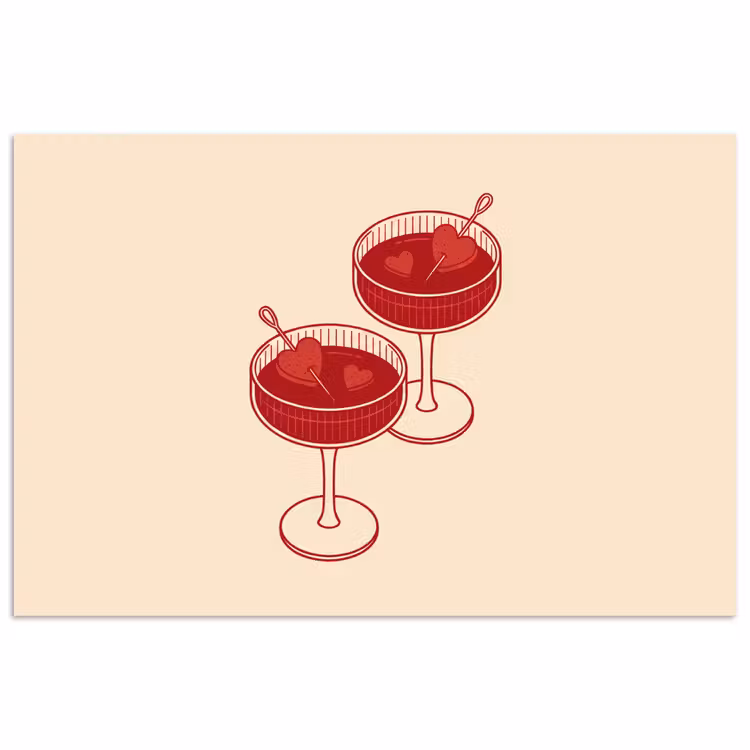 Cocktail - Hartjes - Liefde - Illustratie - Rood poster papier klein -3d