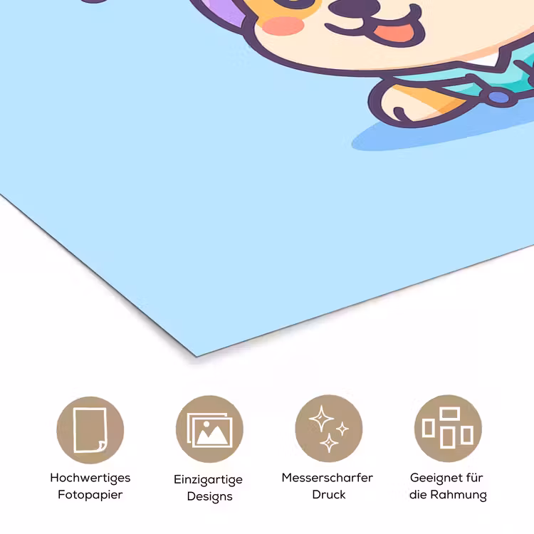 Corgi - Koptelefoon - Blauw - Muzieknoten poster papier klein -tcloseup_DE