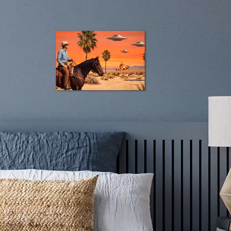 Poster - Cowboy – Pferd – Wüste - Cowboy - Paard - Woestijn poster papier klein