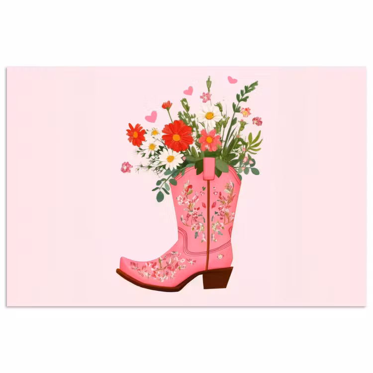 Cowboylaarzen - Roze - Boeket - Bloemen poster papier klein -3d