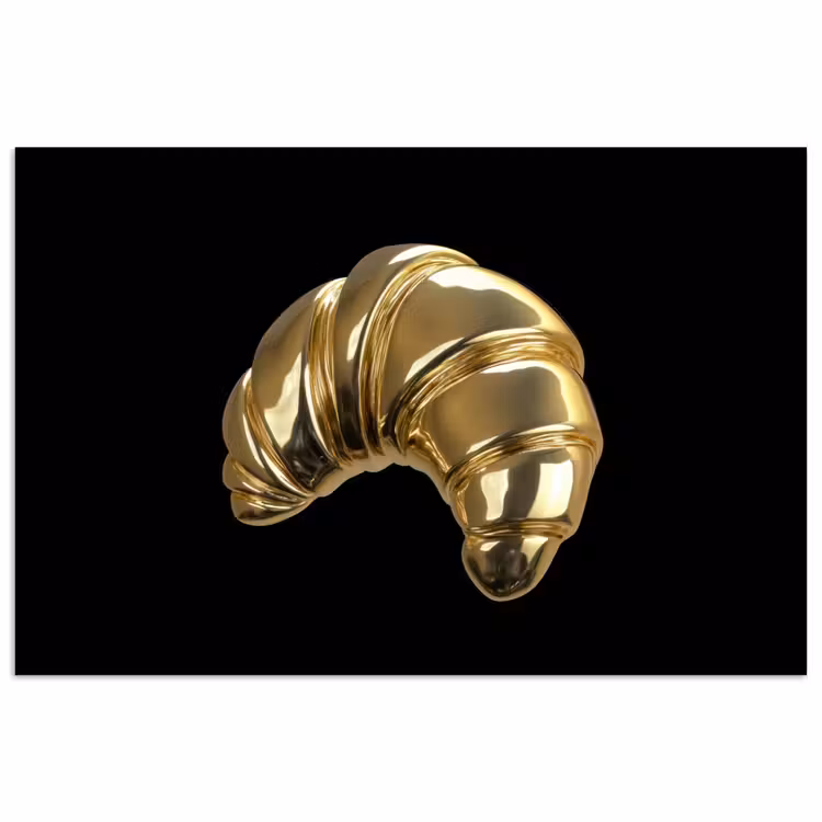 Croissant - Brood - Goud - Zwart poster papier klein -3d
