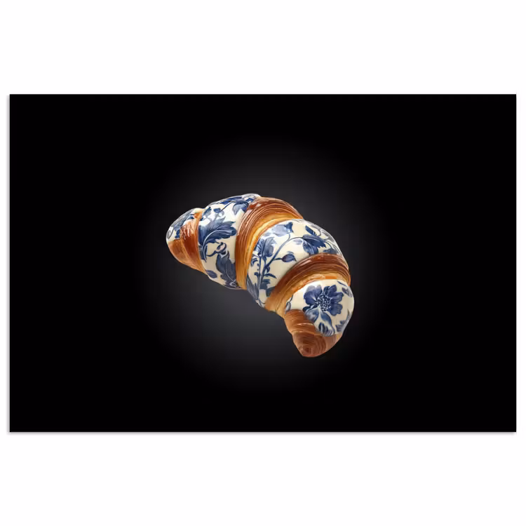 Croissant - Bloemenpatroon - Delftsblauw poster papier klein -3d