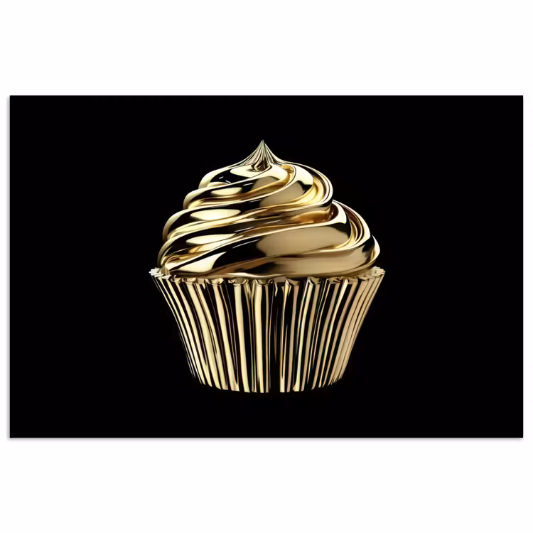 Cupcake - Eten - Goud - Zwart poster papier klein -3d