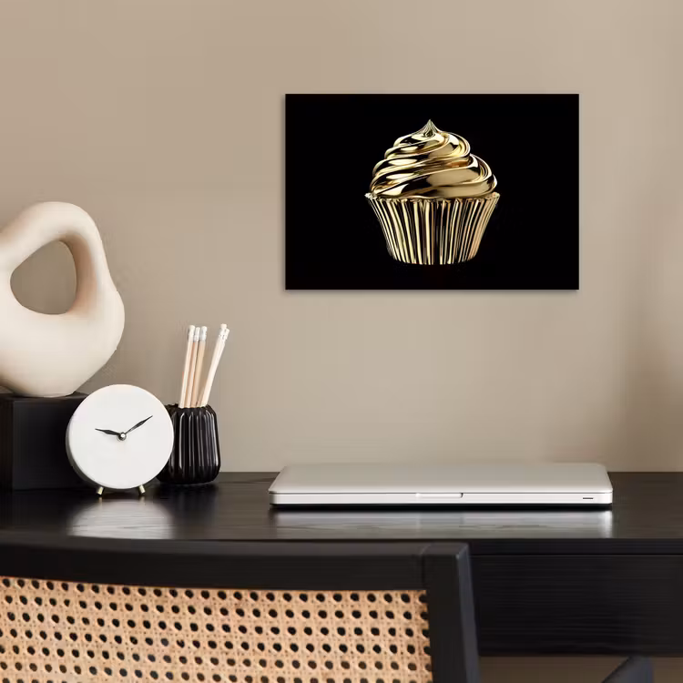 Cupcake - Eten - Goud - Zwart poster papier klein -sfeer1