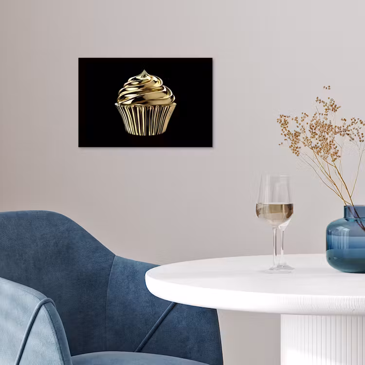 Cupcake - Eten - Goud - Zwart poster papier klein -sfeer3