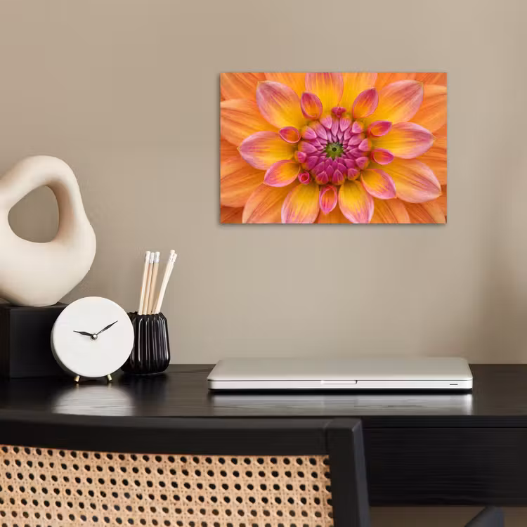 Dahlia - Bloem - Oranje poster papier klein -sfeer1