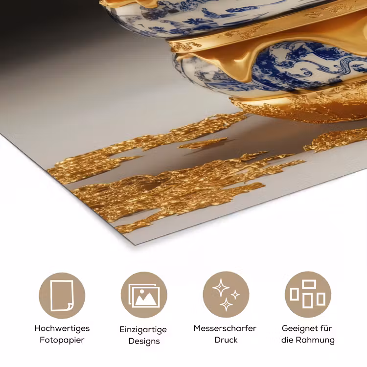 Delftsblauw - Goud - Burger poster papier klein -tcloseup_DE