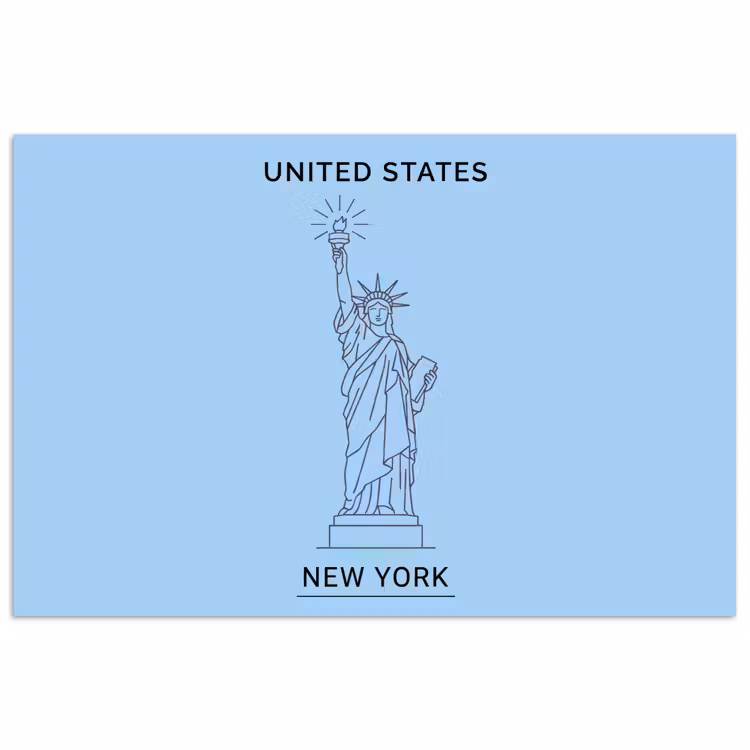 Monument - Vrijheidsbeeld - New York - Minimalistisch - Blauw poster papier klein -3d