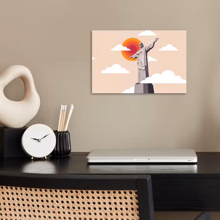 Monument - Stad - Zonsondergang - Minimalistisch - Oranje poster papier klein -sfeer1