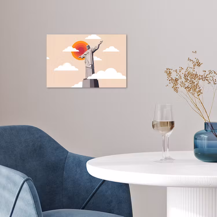 Monument - Stad - Zonsondergang - Minimalistisch - Oranje poster papier klein -sfeer3