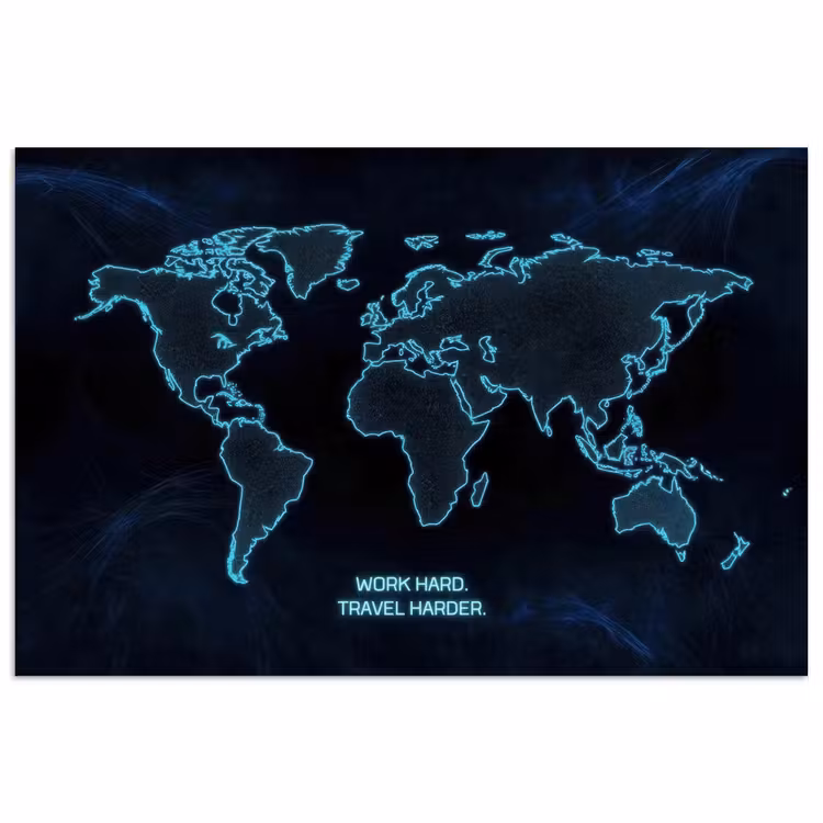 Digitaal - Wereldkaart - Blauw - Quote poster papier klein -3d