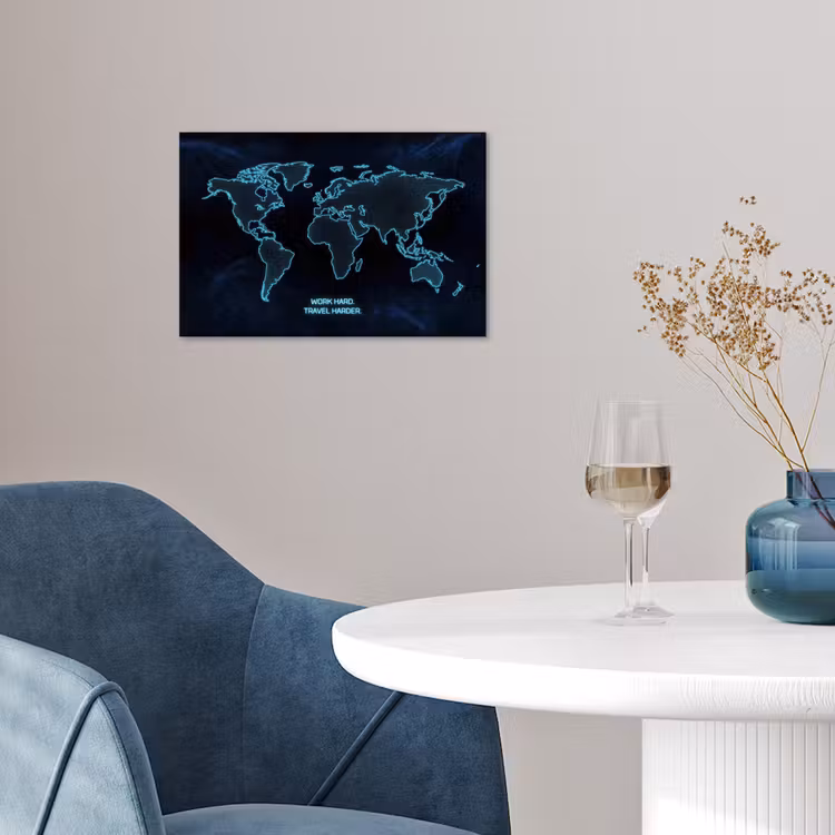 Digitaal - Wereldkaart - Blauw - Quote poster papier klein -sfeer3
