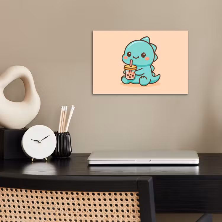 Dino - Boba - kawaii - Oranje poster papier klein -sfeer1