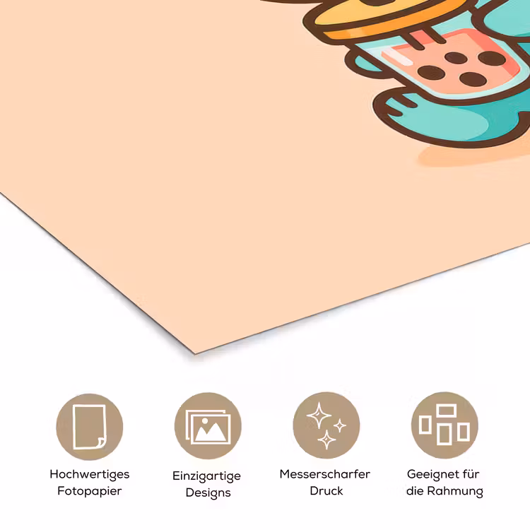 Dino - Boba - kawaii - Oranje poster papier klein -tcloseup_DE