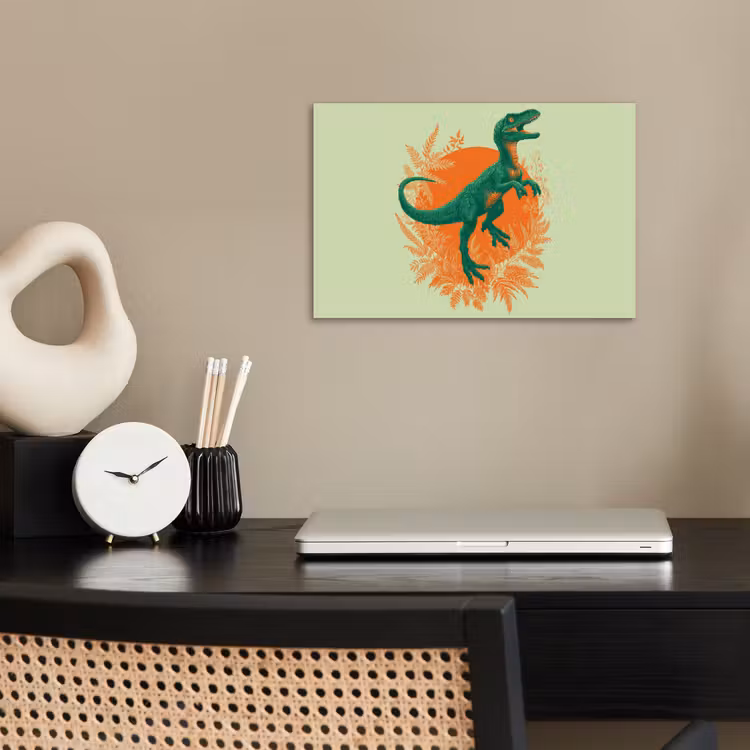 Dinosaurus - Groen - Planten - Cirkel poster papier klein -sfeer1