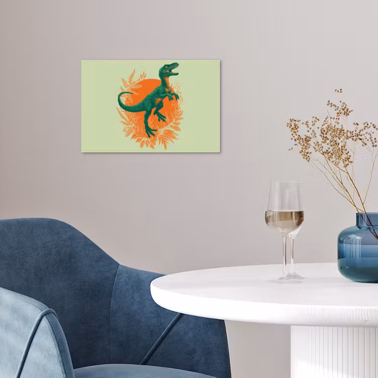 Dinosaurus - Groen - Planten - Cirkel poster papier klein -sfeer3
