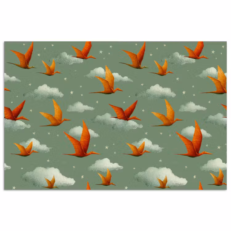Dinosaurussen - Wolken - Sterren - Oranje poster papier klein -3d
