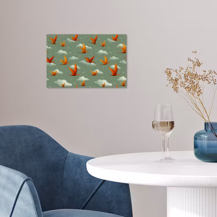 Dinosaurussen - Wolken - Sterren - Oranje poster papier klein -sfeer3