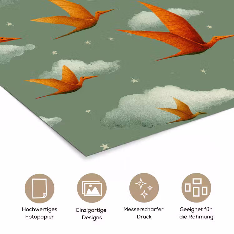 Dinosaurussen - Wolken - Sterren - Oranje poster papier klein -tcloseup_DE