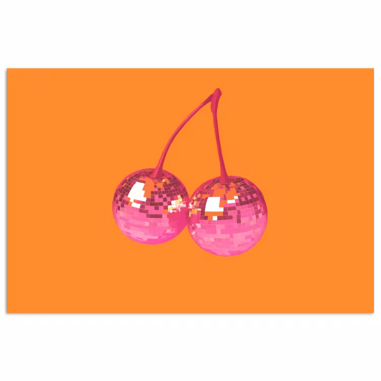 Discoballen - Kers - Spiegels - Roze poster papier klein -3d
