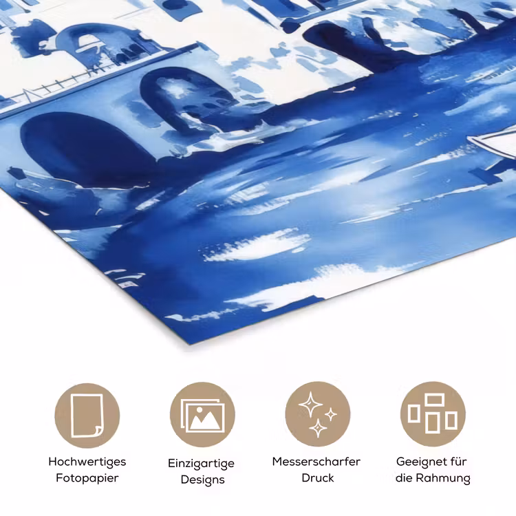 Dorp - Rotswand - Roeiboot - Water poster papier klein -tcloseup_DE