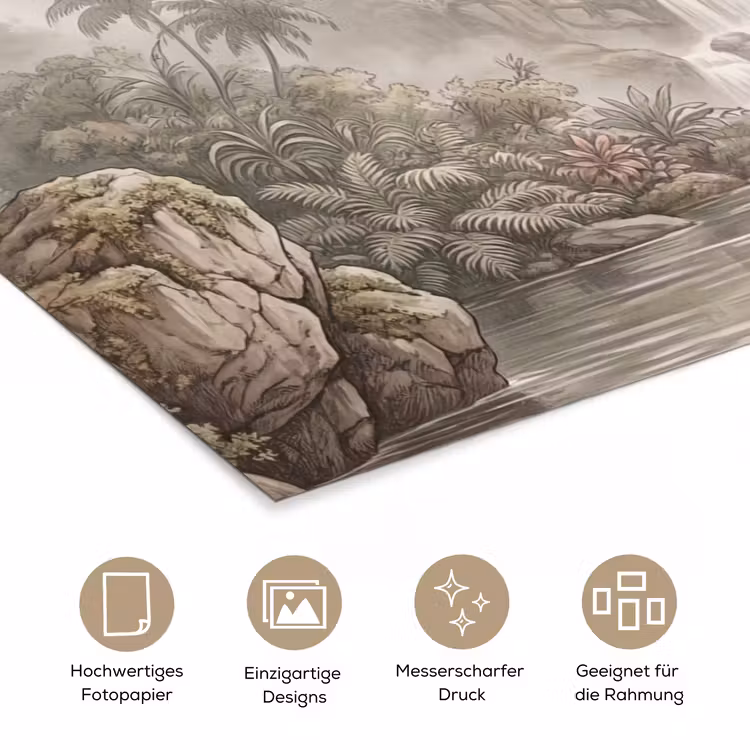 Jungle - Watervallen - Tropisch - Illustratie poster papier klein -tcloseup_DE