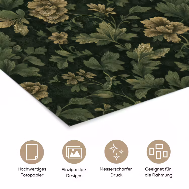 Donker - Groen - Goud - Botanisch poster papier klein 62 -tcloseup_DE
