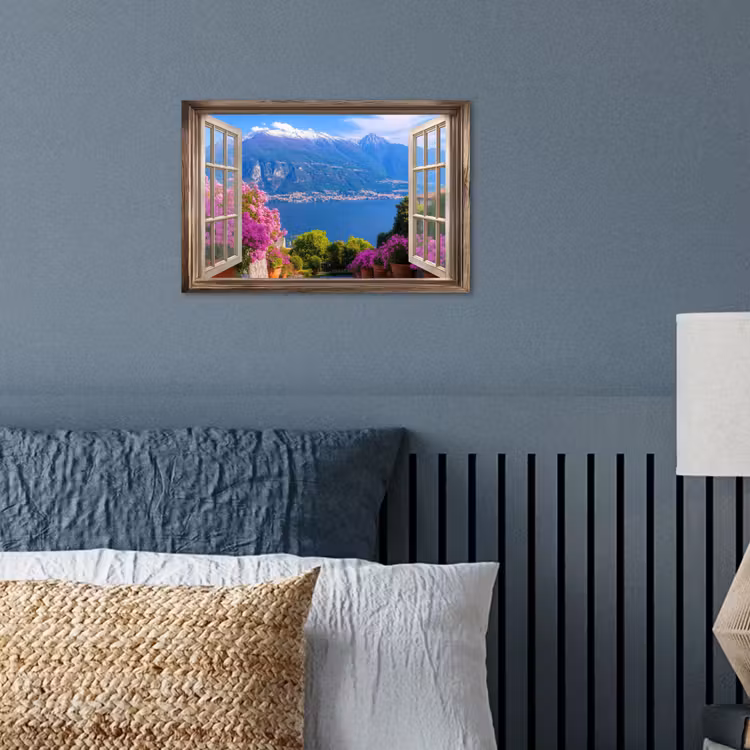 Doorkijk - Berg - Landschap - Uitzicht - Meer poster papier klein -sfeer2