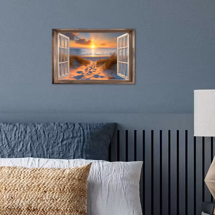 Doorkijk - Strand - Duinen - Zonsondergang poster papier klein -sfeer2