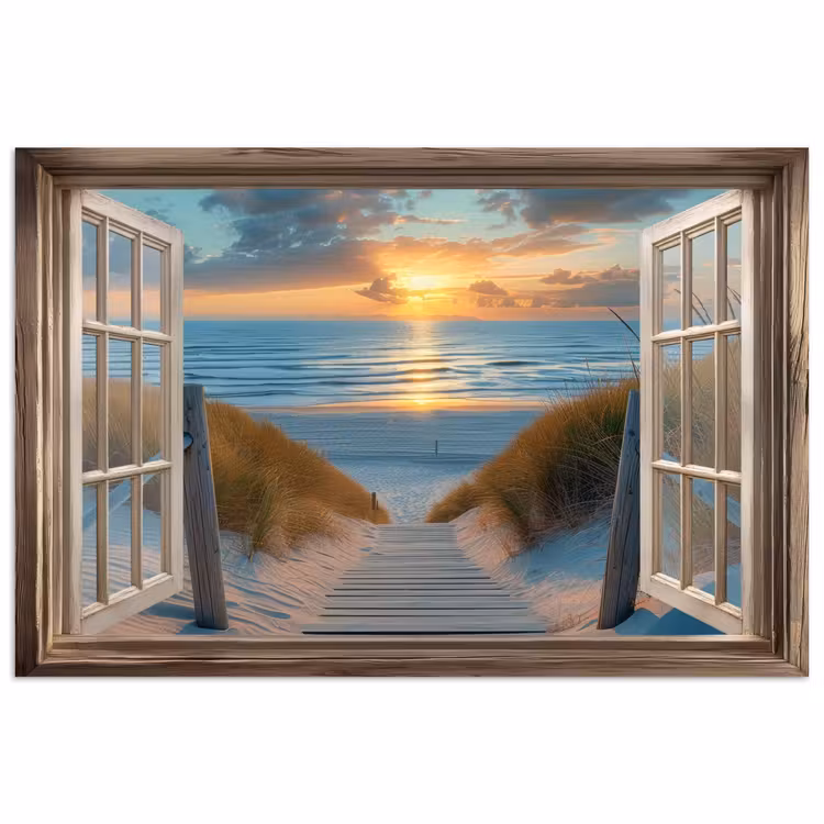 Doorkijk - Strand - Pad - Zonsondergang poster papier klein -3d