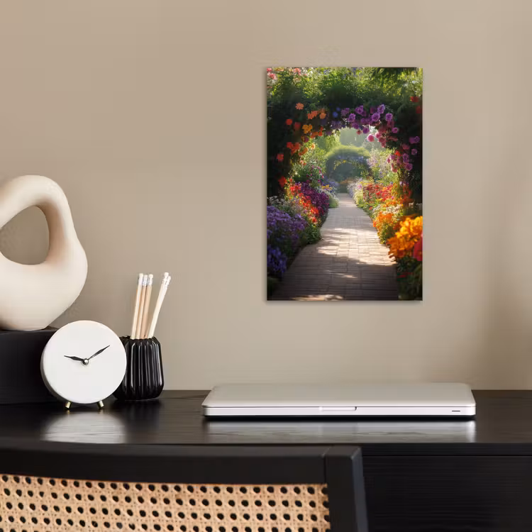 Doorkijk - Pad - Bloemen - Struik - Kleurrijk poster papier klein -sfeer1