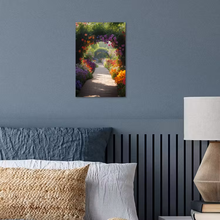 Doorkijk - Pad - Bloemen - Struik - Kleurrijk poster papier klein -sfeer2